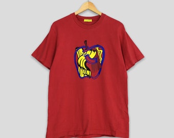 Camiseta vintage Roy Lichtenstein Brushstrokes Apple 1983, obra de arte pop abstracta, talla L, color rojo
