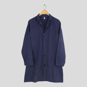 Vintage 80s Chore Cotton Twill Frenchwork Sanfor Jacket Medium Workwear Shirt Sanforized Indigo Blue Buttons Labour Denim French Work Size M
