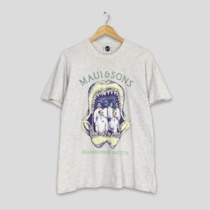 Vintage 90&#39;s Maui & Sons Sharksonian Institute Surfing T shirt Medium Hawaii Pipeline Beach Maui Surf Ocean Surfer Ocean Wave Tee Size M