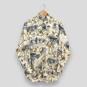 Vintage Vereloce Baroque Multicolor Shirt Medium Designer Novelty Baroque Gold Chain Luxury Medusa Style Oxfords Button Down Shirt Size M
