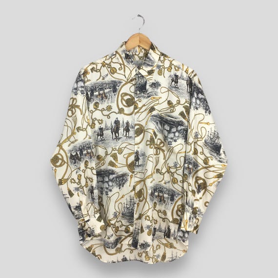 Vintage Vereloce Baroque Multicolor Shirt Medium Designer Novelty Baroque Gold Chain Luxury Medusa Style Oxfords Button Down Shirt Size M