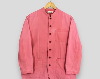 Vintage Hai Sporting Gear Japan Plain Pink Button Shirt Medium 1980s Issey Miyake Japanese Designer Frenchwork Style Work Shirt Size M