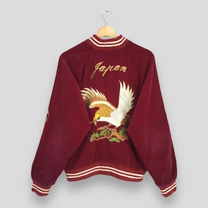 Vintage 1980s Sukajan Japan Phoenix Eagle Jacket Medium Sukajan Japanese Embroidery Phoenix Bird Burgundy Bomber Japanese Jacket Size M