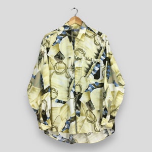 Vintage 90s Volpe Abstract Baroque Rayon Shirt Large Designer Multicolor Artwork Psychedelic Party Disco Button Up Polyester Oxfords Size L