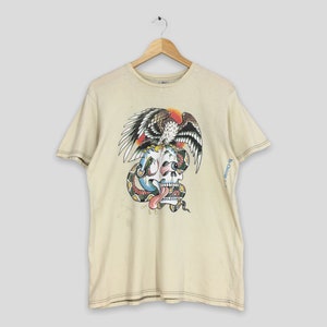 Vintage Y2K Don Ed Hardy By Christian Audigier Tatoo T shirt Medium Ed Hardy Bones Skull Eagles Cream Tees Size M