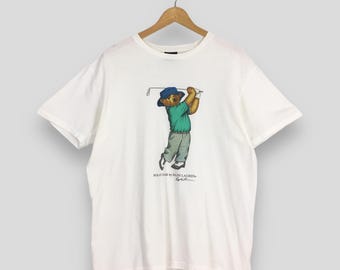 Vintage 90s Polo Bear Ralph Lauren White T shirt Medium Polo Bear Playing Golf Shirt Polo Sport Golfer Outfits Casual Polo Bear Tee Size M