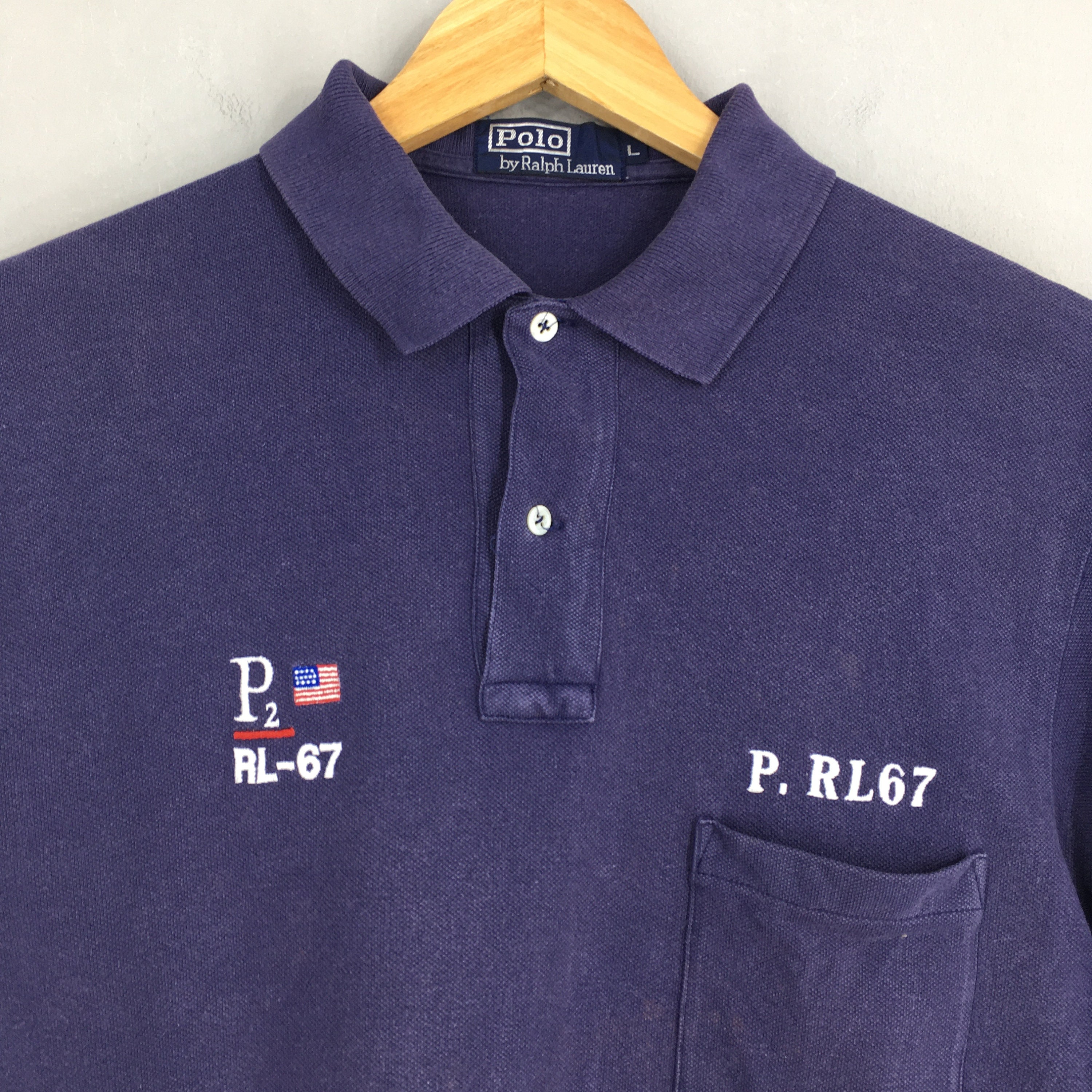 Vintage 90's Polo Ralph Lauren RL 67 Blue Polo Shirt Small