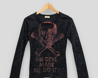 Vintage Hysteric Glamour Japan Velvet Stretchable Ladies Black Tshirt XSmall Hysteric Japan Streetwear Skull Devil Hysterics Elastic Tees XS