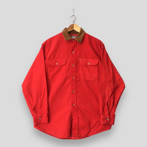Sugar Cane, Vintage Sugar Cane Toyo Japan Corduroy Red Shirt Large Sanforized Workers Flannel Double Pocket Union Made Button Down Workwear Flannel L