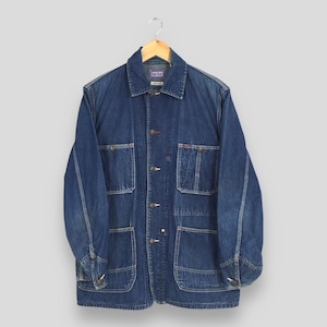 Vintage Blue Blue Japan Chore Denim Workers Jacket Medium 1970s Style Workers Indigo Denim Jacket 50&#39;s Workwear Casual Four Pocket Size M