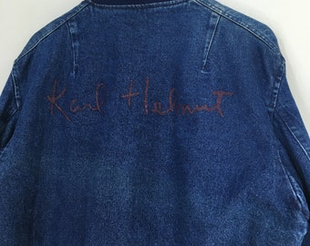 Vintage Karl Helmut Bomber Denim Jacket Large 90s Japanese Karl Helmut Multi Pocket Casual Jacket Helmut Blue Jeans Zipper Jacket Size L