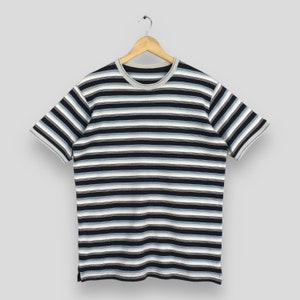 VintageY2K Stripes Black White Streetwear T shirt Large Border Striped Skateboarding Grunge Multicolor Striped Tee Size L