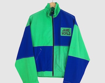Vintage 90s JAMS World Windbreaker Jacket Large Colorblock Zip up