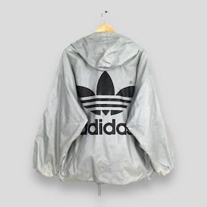 Vintage Adidas Trefoil Windbreaker Jacket Hoodie Large 90s Adidas Button Jacket Adidas Three Stripes Light Jacket Adidas Outerwear Size L