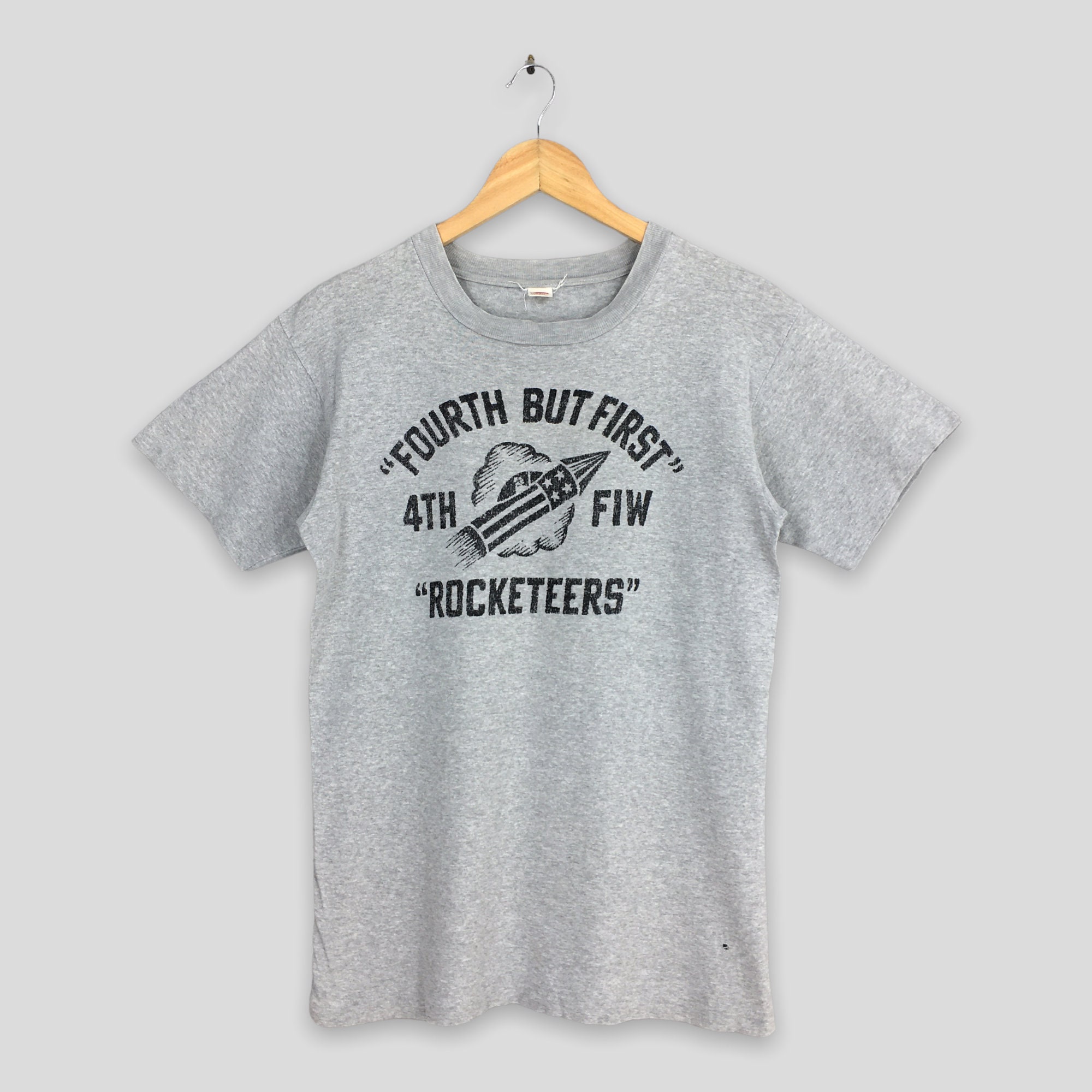 Vintage Mccoy Japan Rocketeers 4th FIW Gray T Shirt Small 90