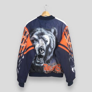 Vintage 90s Chicago Bears NFL Fanimation Jacket Large American Football Bowl Chicago Bears Varsity Jacket Overprinted Chalk Line Coat Size L