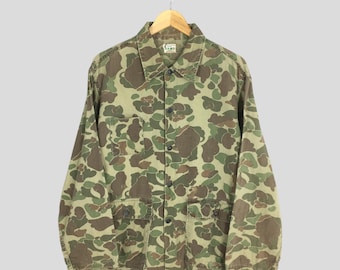 Vintage 60s Kamo Frogskin Duck Hunter Green Jacket Medium 1970s Us Military Army War Camo Pattern Hunting Beo Gam Cotton Button Coat Size M
