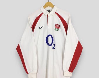 Vintage 2000s Nike O2 England Rugby Jersey Polo Rugby Shirt Medium White Nike O2 Printed Long-sleeved Jersey Nike Roses Rugby Button Tee M