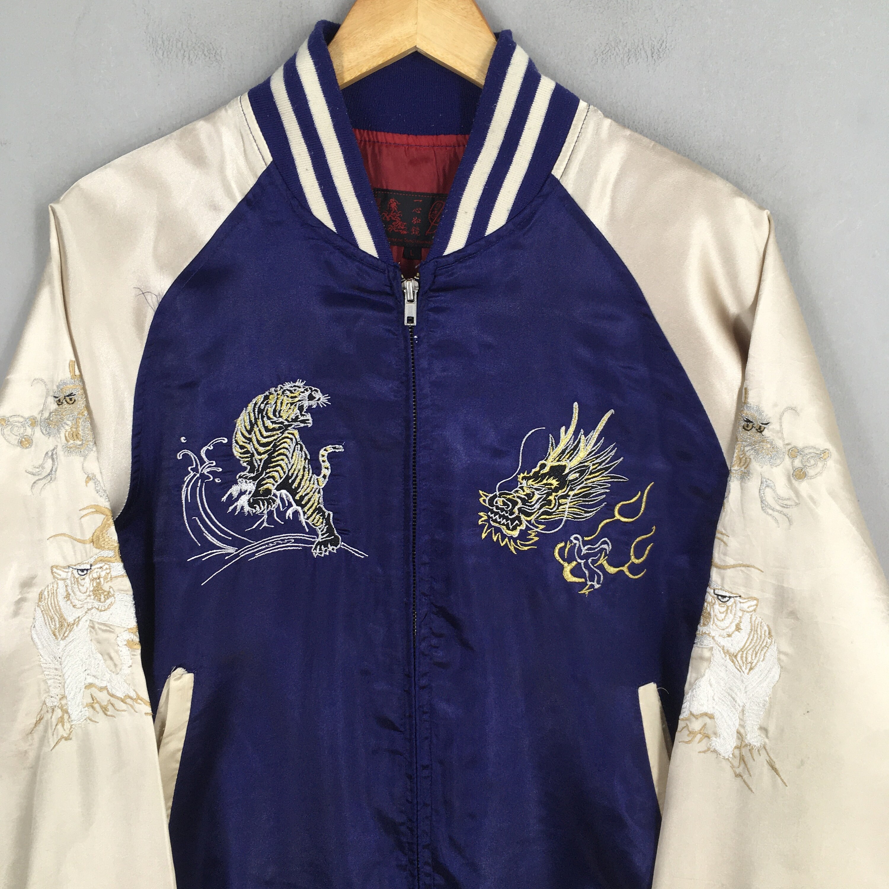Vintage Sukajan Yokosuka Dragon Souvenir Jacket Large 80's Sukajan