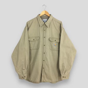 Vintage Carhartt Beige Work Shirt XLarge Carhartt Work In Progress Long Sleeve Oxfords Carhartt Workwear Outdoor Button Down Size XL