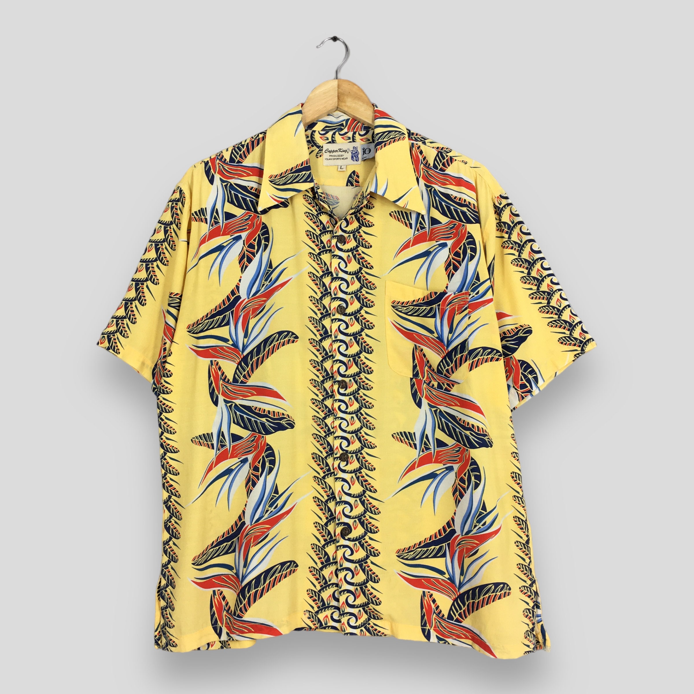 Vintage Copper King Iolani Hawaiian Aloha Tropical Shirt Large 