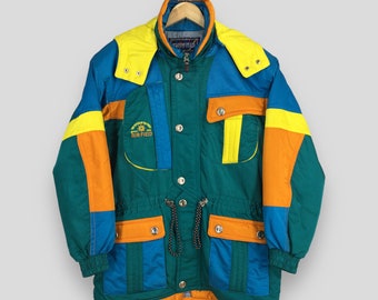 Vintage 80s Air Field Multicolor Retro Ski Jacket XLarge 90's Air Field Sports Skiing Utility Coat Bomber Hoodie Winter Wear Coat Size XL