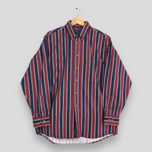 Vintage Multicolor Red Stripes Flannel Shirt Large 90&#39;s Rodeo Cowboys Western Striped Oxfords Casual Retro Flannel Button Up Shirt Size L
