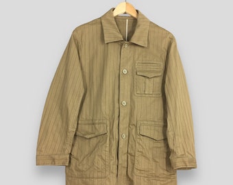 Vintage 90's Striped Brown Labor Jacket Small American Style Workers Stripes  Brown Men's Outerwear Casual Work Jacket Buttons Size S