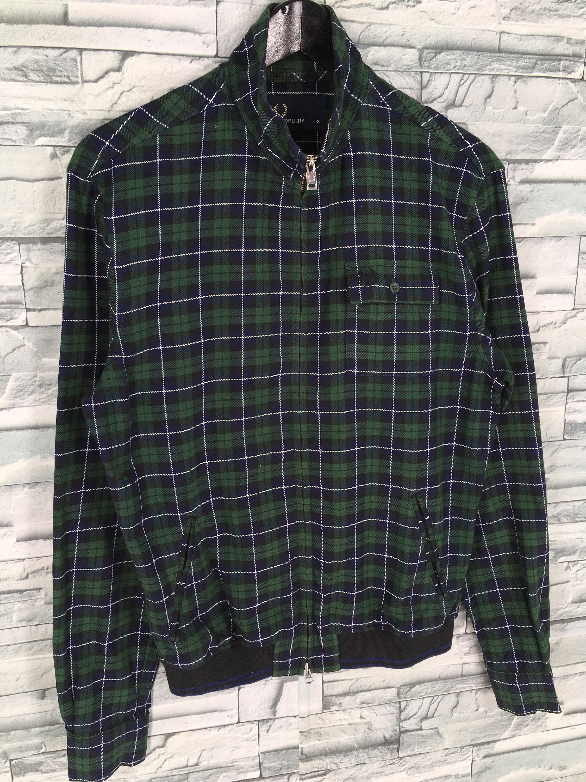 Checkered Green Harrington Coat Zipper 
