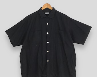 Vintage 1980s Comme Des Garcons Homme Black Shirt XLarge Comme Des Garcons Rei Kawakubo Japanese Designer Linen Cotton Oxfords Oversized XL