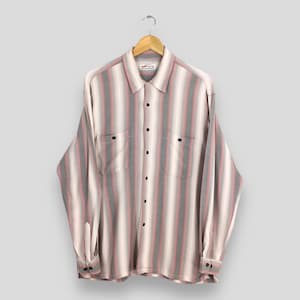 Vintage Multicolor Stripes Plaid Shadow Flannel Shirt Large Menswear Shirt Gray Pink Striped Oxfords Retro Flannel Button Up Shirt Size L