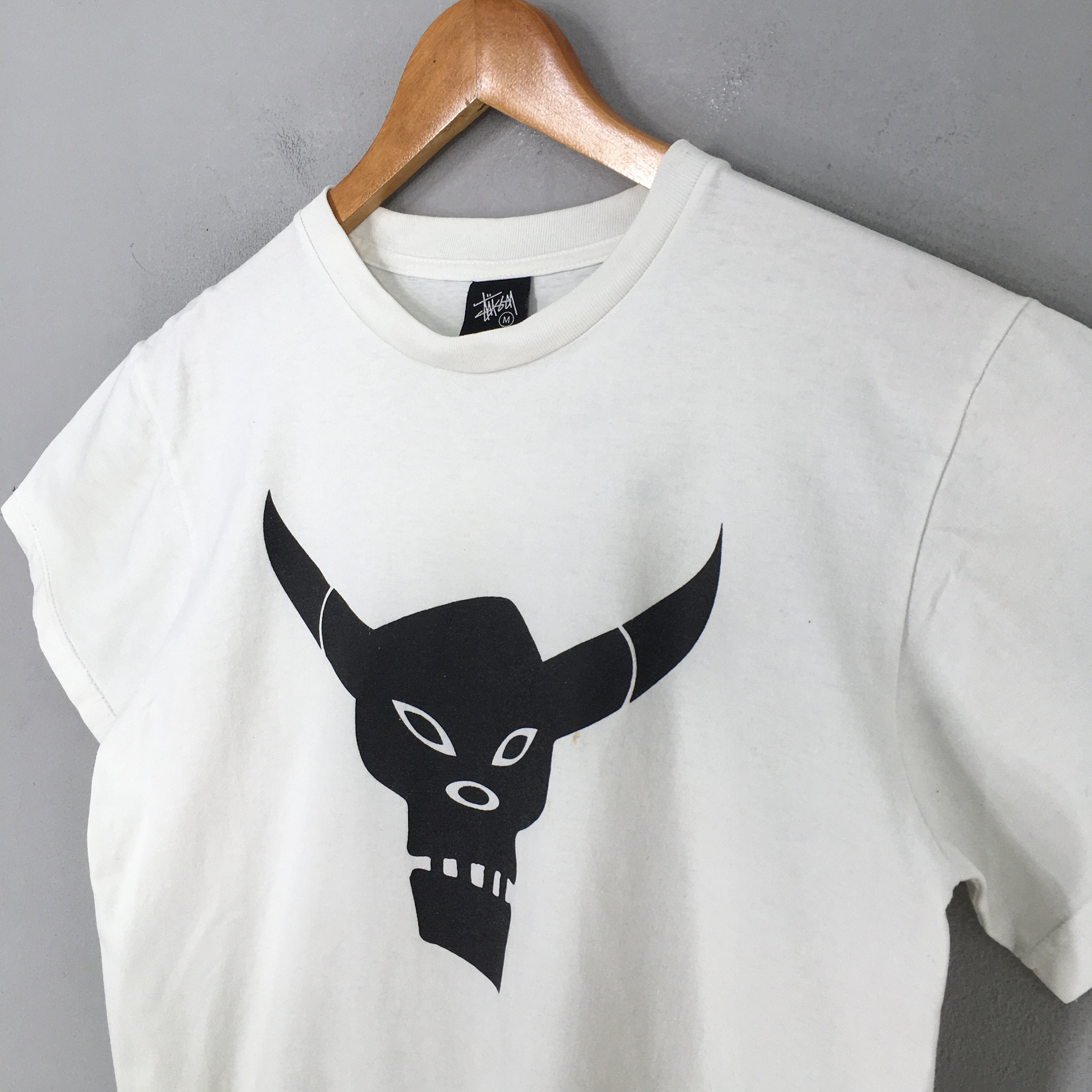 Vintage 90's Stussy Satan Skateboarding White T Shirt Medium