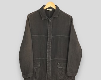 Camisa vintage Issey Miyake de linho plantado, tamanho médio, com botões. Camisa de designer Issey Miyake. Camisa estilo moleskin da Issey Men Permanente Japan, tamanho M.