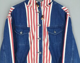 Vintage 90's Armani Jeans Denim Trucker Jacket Hoodie Large Armani