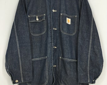Vintage Carhartt Rugged Workwear Jacket Blue Mens Medium 80's Denim  Carhartt Barn Field Four Pocket Coat Jeans Jacket Size M