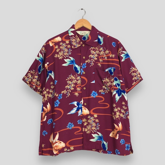 Vintage Hawaiian Japanese Gold Fish Rayon Shirt M… - image 1