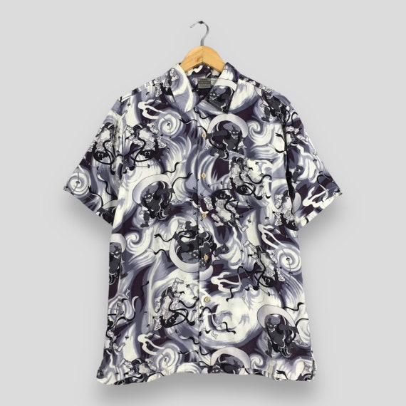 Vintage Hawaiian Raijin Devil Japan Black Shirt Large 1980s Retro  