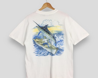 Vintage 90s Guy Harvey Fishing White Tshirt Large Guy Harvey Blue Marlin Tuna Saltwater Fishing Shirt Guy Harvey Fisherman Apparel Tee L