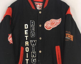 Vintage 90s Detroit Red Wings Embroidered CCM Hoodie XL Black