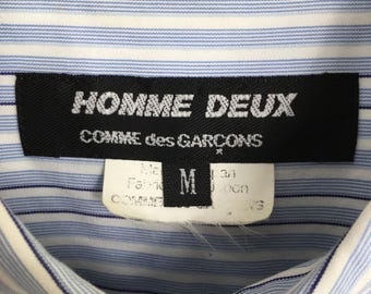Vintage Comme Des Garcons Men Flower Stripes Blue Oxfords Shirt