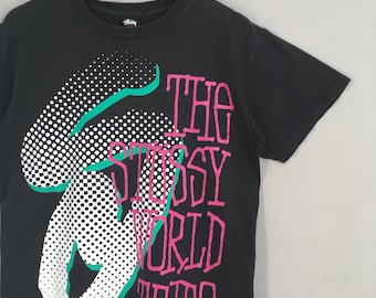 Vintage 90's Stussy Usa Black Tshirt Medium Stussy World Tribe
