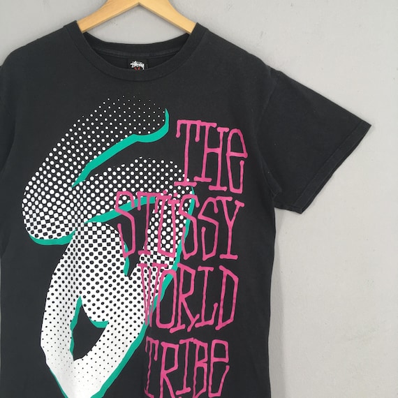 Vintage 90's Stussy Usa Black Tshirt Medium Stussy World Tribe