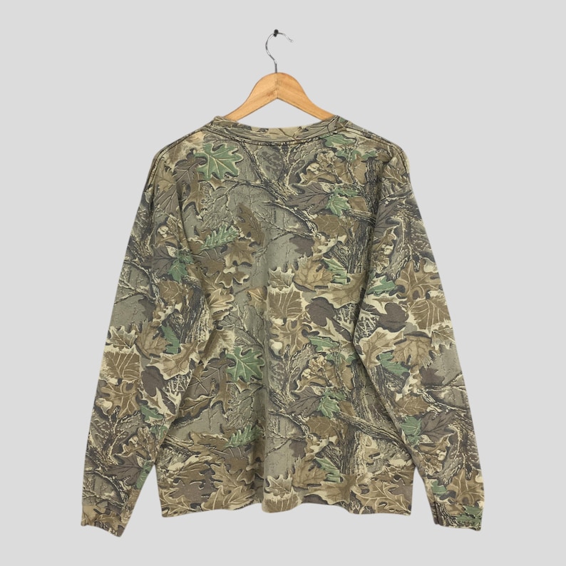 Vintage 90s Real Tree Camo Longsleeve Tshirt Large Camouflage Military Style Hunting Woodland Outdoor Mossy Oak Jungle Tee Oversized Size L image 6