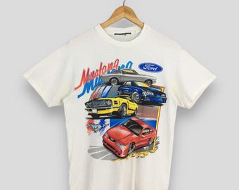 Vintage Ford Mustang White Tshirt Small 1980s Mustang Muscle Cars Graphic Printed Shirt Ford Mustang Classic Cars Artwork Tees Size S