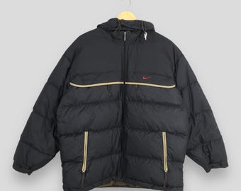 Vintage Y2K Nike Swoosh Goose Down Puffer Jacket Large Black Nike  
