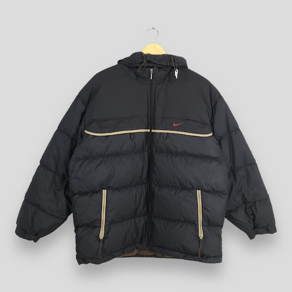 Vintage Y2K Nike Swoosh Goose Down Puffer Jacket Large Black