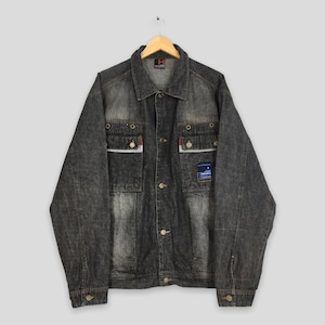Vintage 80s Hobo Denim Chore Workers Jacket Labour Large American Style Workwear Hobo Denim Black Jeans Jacket Buttons Size L