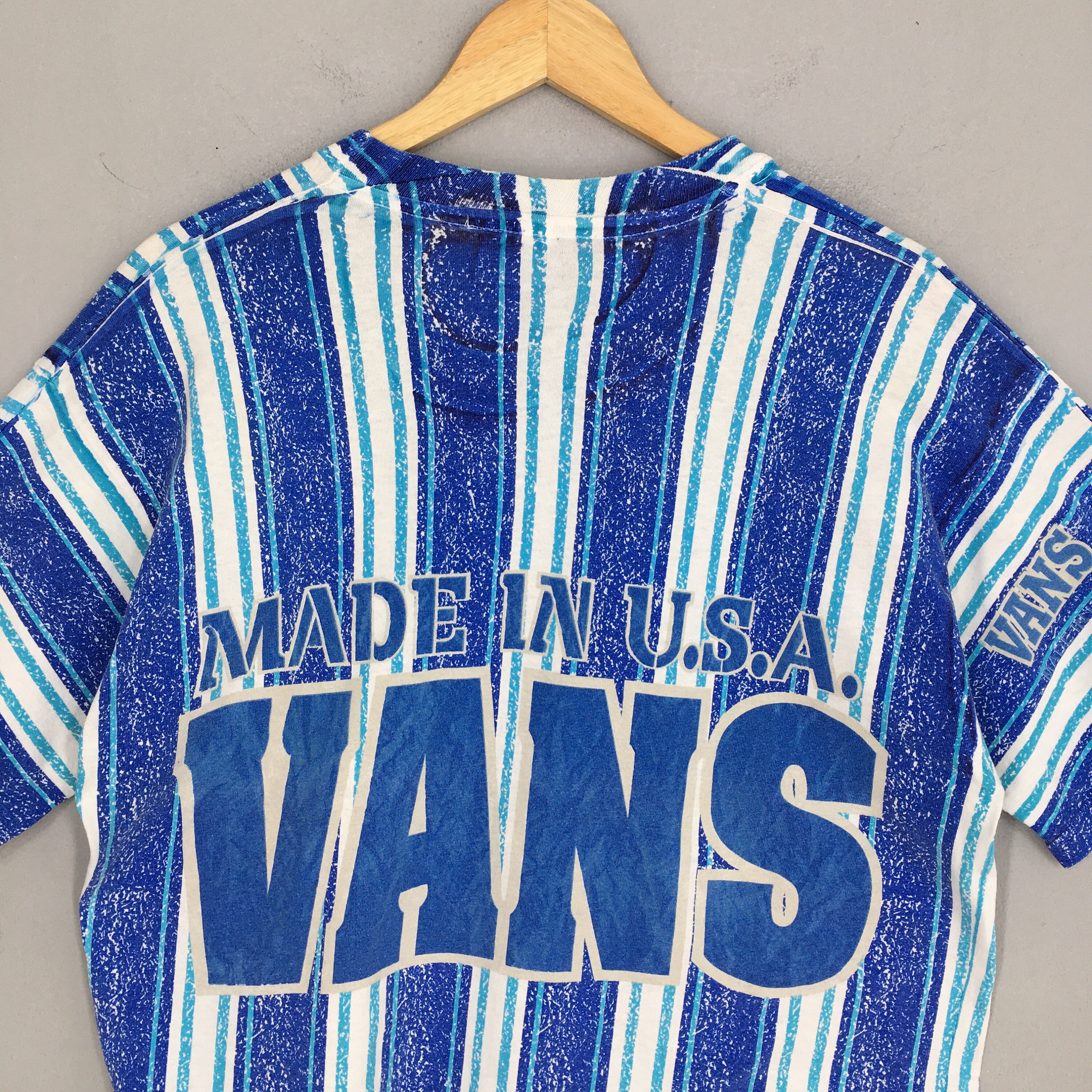 Vintage Vans Usa Blue Stripes T Shirt Medium 90's Vans Made in Usa