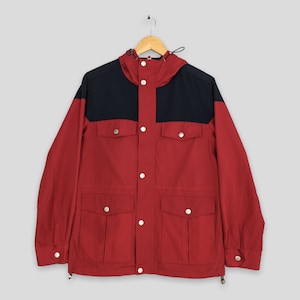 Vintage Tommy Hilfiger Hoodie Jacket Medium Mens 90&#39;s Tommy Hip Hop Streetwear Windbreaker Tommy Red Button Hoodie Jacket Size M