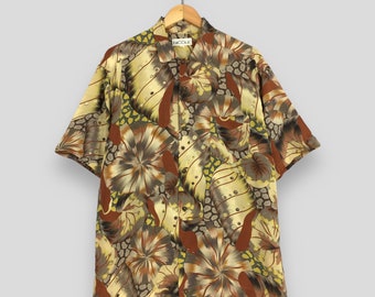 Camisa vintage de los años 90 Nicole Aloha con estampado floral multicolor para hombre, talla M, con botones, estampado floral tropical hawaiano, surf o playa.
